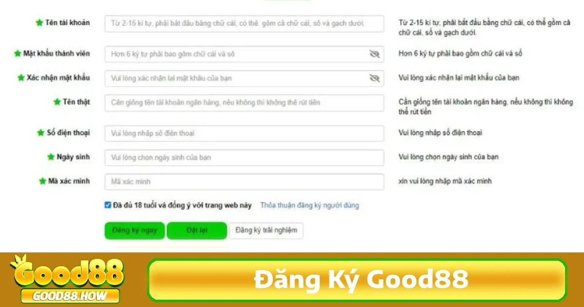 Nếu anh em chưa có tài khoản, việc đăng ký tại sân chơi này rất nhanh chóng và dễ dàng