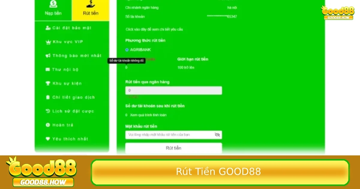 Thanh toán nhanh gọn qua hình thức giao dịch rút tiền Good88